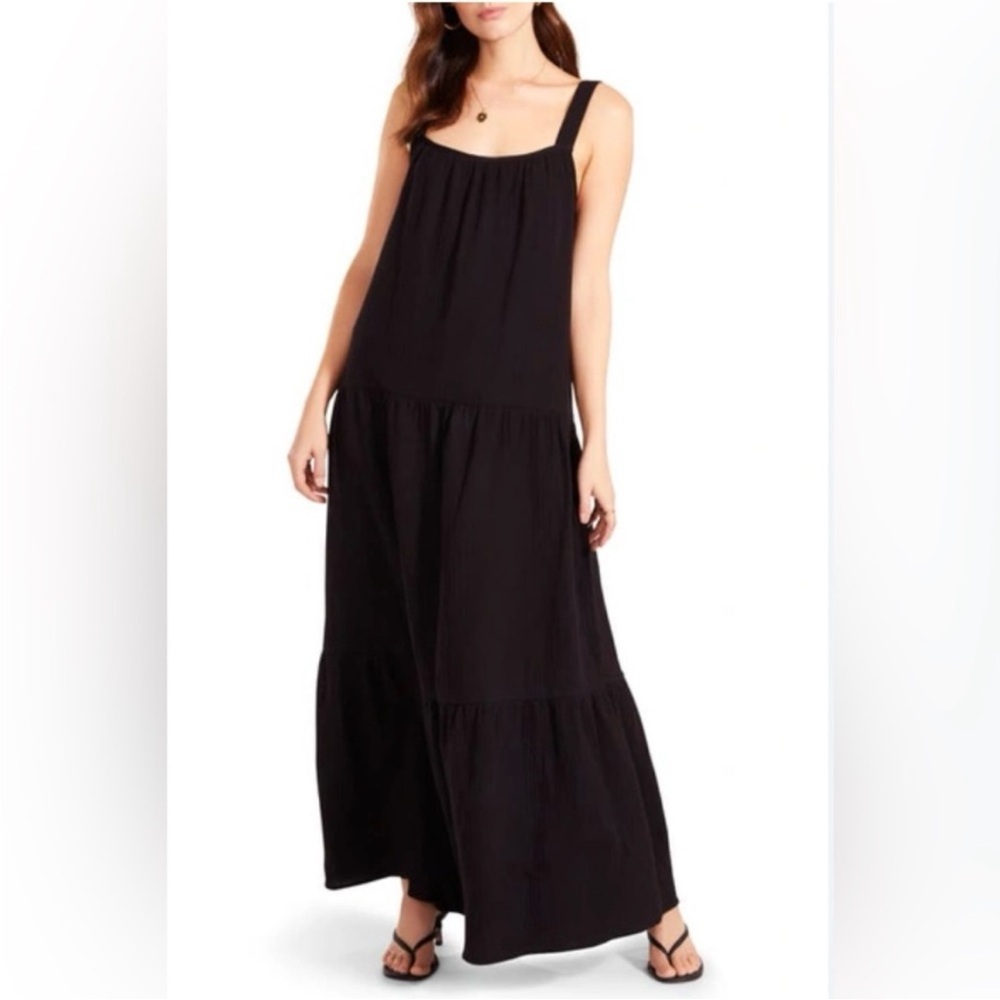 BB Dakota by Steve Madden Black Sleeveless Tiered Cotton Summer Maxi Dress